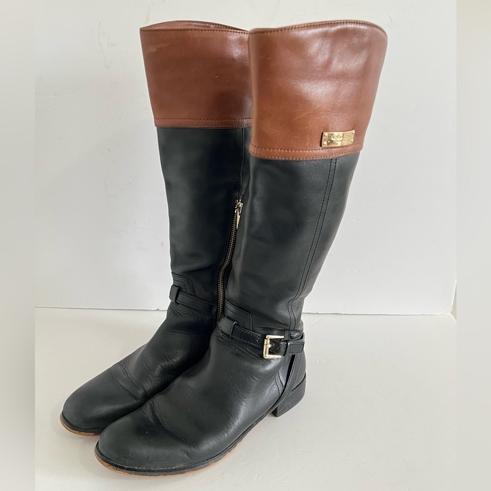Coach Leather Knee High Boot Black Chestnut Size 8B - Picture 2 of 11